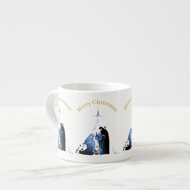 Nativity Scene Merry Christmas greetings Espresso Cup (Front Left)
