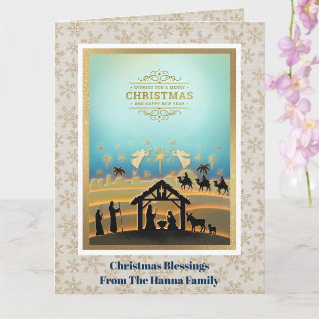 Nativity Scene "Merry Christmas & Happy New Year" Card (Orchid)