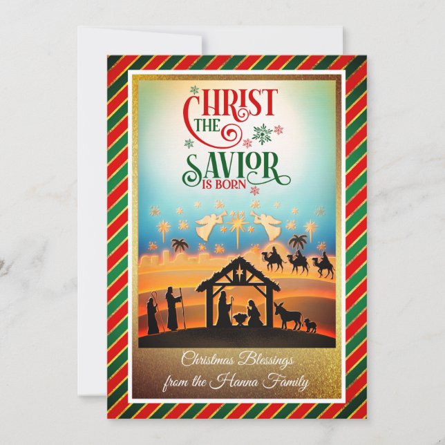 Nativity Scene "Merry Christmas & Happy New Year" Holiday Card (Front)