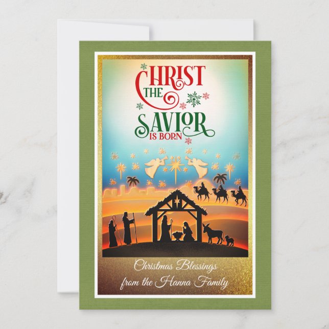 Nativity Scene "Merry Christmas & Happy New Year" Holiday Card (Front)