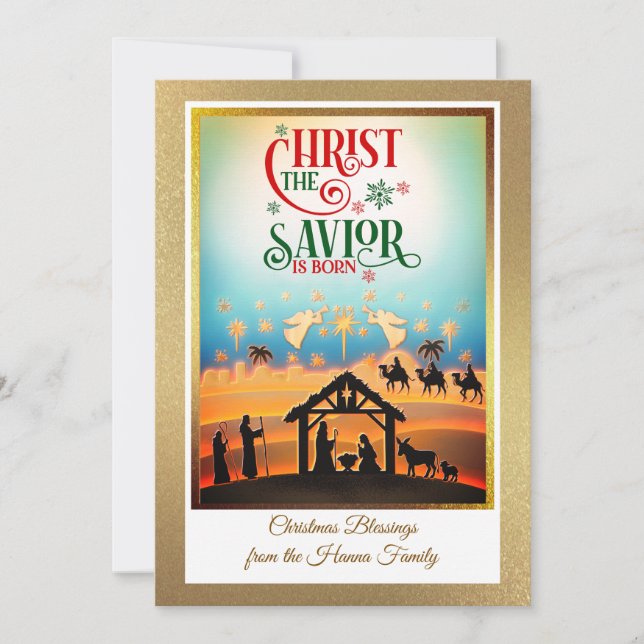 Nativity Scene "Merry Christmas & Happy New Year" Holiday Card (Front)