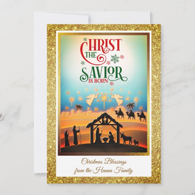 Nativity Scene "Merry Christmas & Happy New Year" Holiday Card (Front)