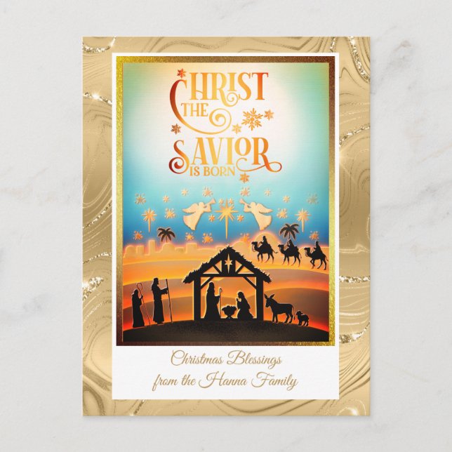 Nativity Scene "Merry Christmas & Happy New Year" Holiday Postcard (Front)