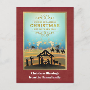 Nativity Scene "Merry Christmas & Happy New Year" Holiday Postcard