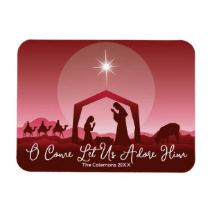 Nativity Scene O Come Let Us Adore Him Christmas Magnet