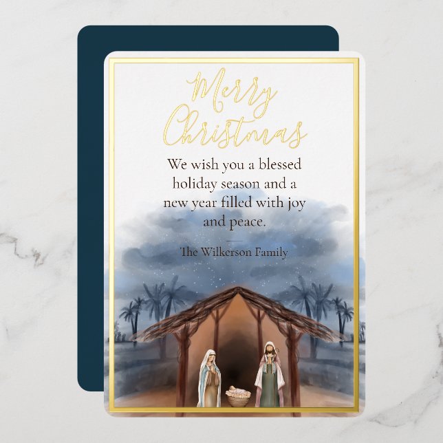Nativity Scene Religious Christmas Holiday Card (Front/Back)