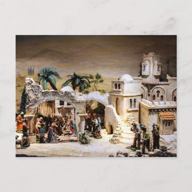 Nativity Scene Setup for Christmas Holiday Postcard (Front)
