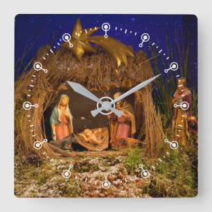 Nativity scene square wall clock