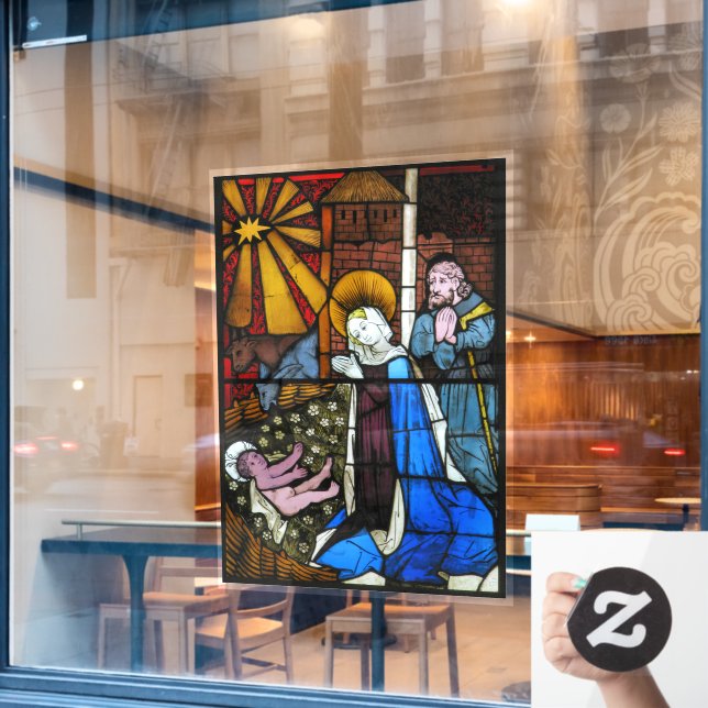 Nativity Scene Stained Glass Panel Circa 1500s Window Cling (Cafe Window)
