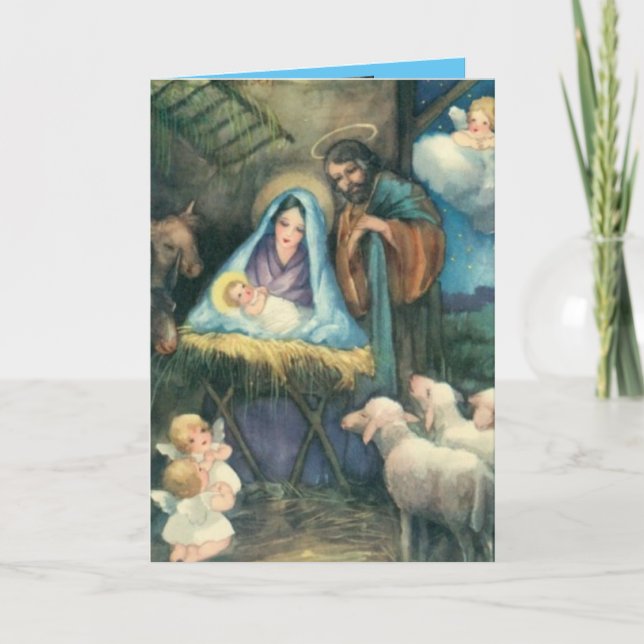 Nativity Scene Vintage Christmas Greeting Card (Front)