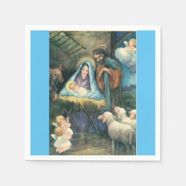 Nativity Scene Vintage Christmas Paper Napkins (Front)