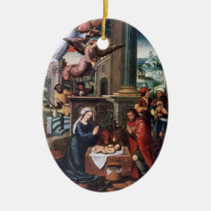 Nativity scene vintage painting Christmas ornament