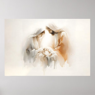 Nativity Scene Watercolor Christian Christmas Art Poster