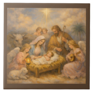Nativity Scene With Angels Tile