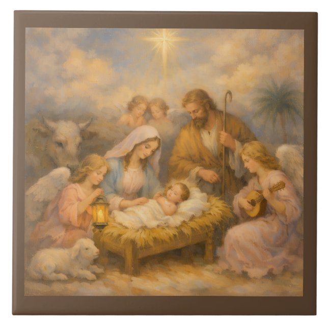 Nativity Scene With Angels Tile (Front)