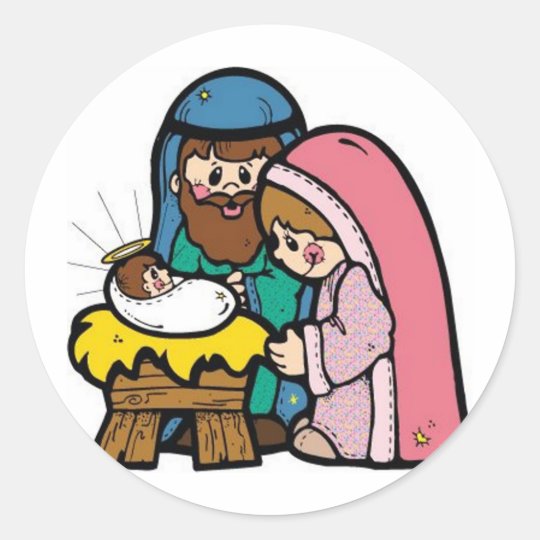 Nativity scene with baby Jesus Classic Round Sticker Zazzle.co.uk