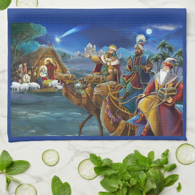 Nativity scene with wise men Christmas Holiday   Tea Towel (Folded)
