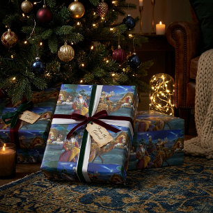 Nativity scene with wise men Christmas Holiday Wrapping Paper