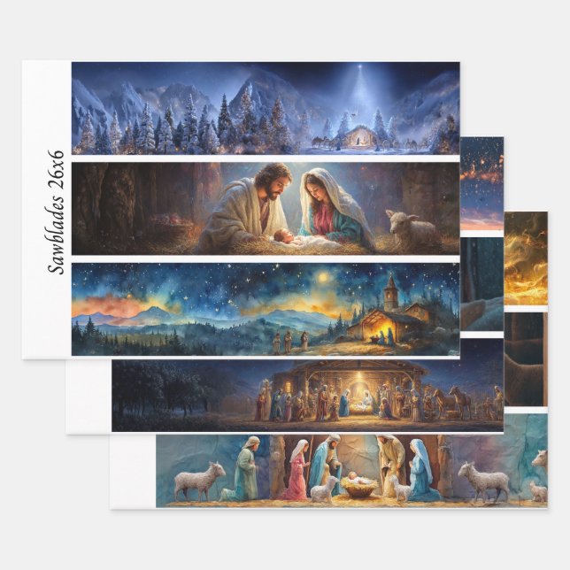 Nativity Scene Wrapping Paper Decoupage Handsaw  (Set)