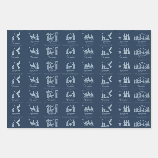 Nativity Scene Wrapping Paper Flat Sheet Set of 3 (Front)