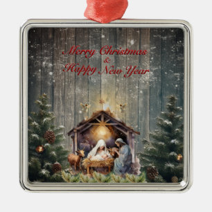 Nativity Serenity: Peaceful Christmas Wishes Metal Tree Decoration