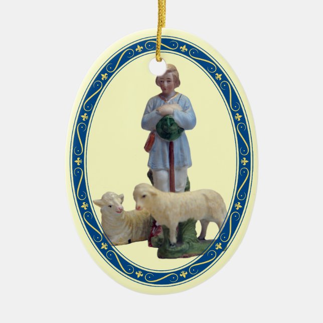 Nativity Shepherd with Sheep Ceramic Tree Decoration (Front)