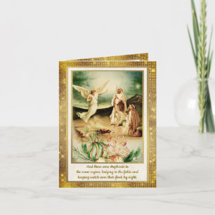 Nativity Shepherds & Angels Golden Christmas Invitation