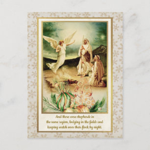 Nativity Shepherds & Angels Golden Christmas Postcard