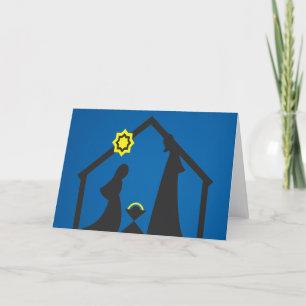 Nativity Silhouette Christmas Card Black on Blue