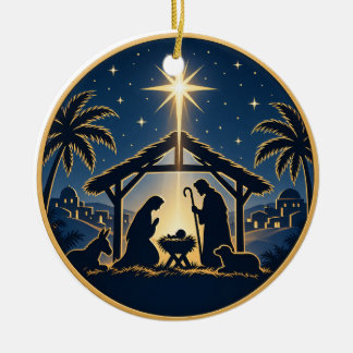 Nativity Silhouette Christmas Circle Ornament