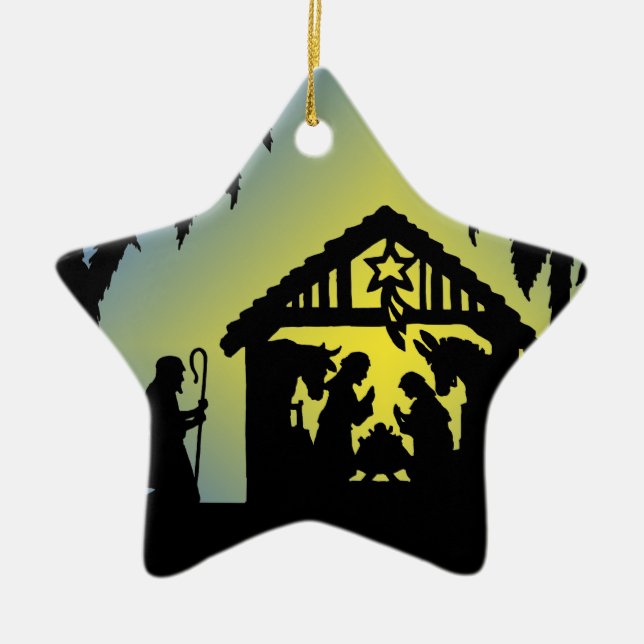 Nativity Silhouette Joy to the World Ceramic Tree Decoration (Front)