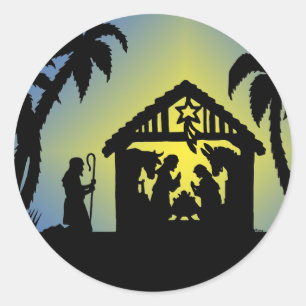 Nativity Silhouette Joy to the World Classic Round Sticker