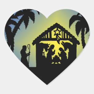Nativity Silhouette Joy to the World Heart Sticker