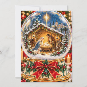 Nativity Snow Globe Christmas Flat Card