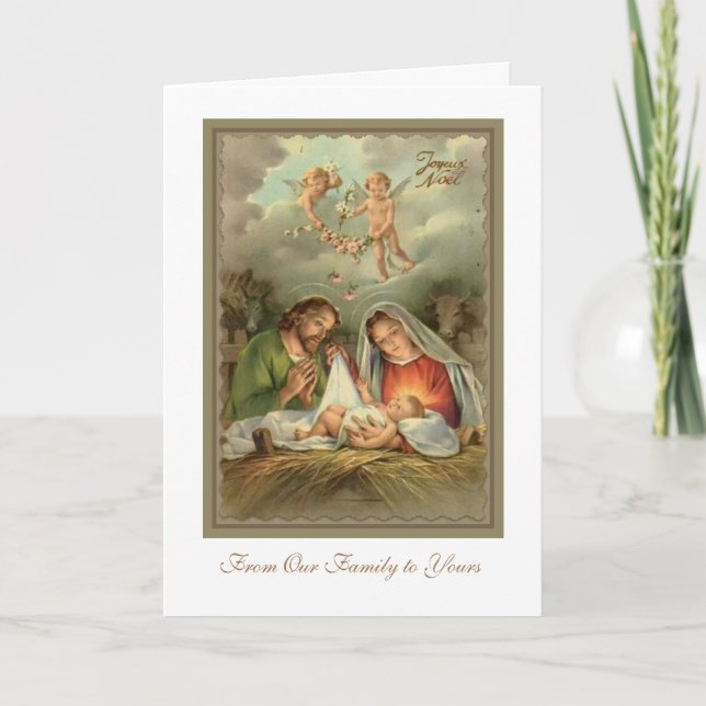 Nativity St. Joseph Virgin Mary Baby Jesus Angels Holiday Card (Front)