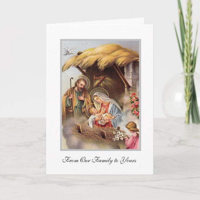 Nativity St. Joseph Virgin Mary Baby Jesus Angels Holiday Card (Front)