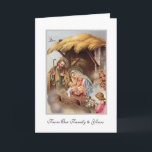 Nativity St. Joseph Virgin Mary Baby Jesus Angels Holiday Card<br><div class="desc">This is a beautiful Christmas traditional Catholic religious vintage print of Virgin Mary,  St. Joseph and Angels  gazing upon the Christ Child as He lie in the manger. All text and fonts may be modified.</div>