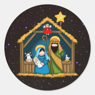 Nativity Stable Scene Classic Round Sticker