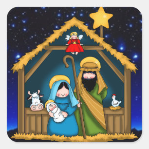 Nativity Stable Scene Square Sticker