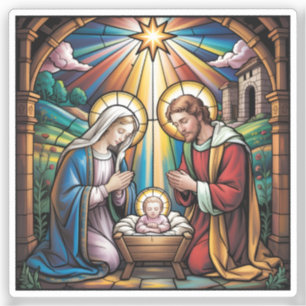 Nativity Stained Glass Art – Holy Family Christmas