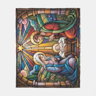Nativity Stained Glass Art – Holy Family Christmas Fleece Blanket