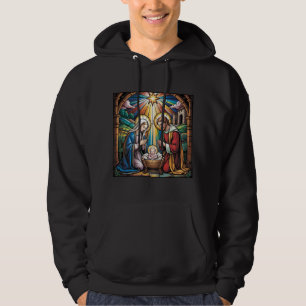 Nativity Stained Glass Art – Holy Family Christmas Hoodie