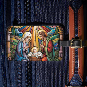 Nativity Stained Glass Art – Holy Family Christmas Luggage Tag