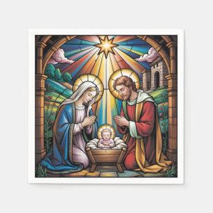 Nativity Stained Glass Art – Holy Family Christmas Napkin