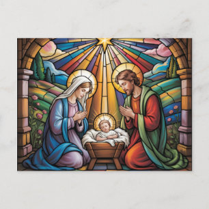 Nativity Stained Glass Art – Holy Family Christmas Postcard