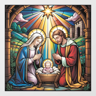 Nativity Stained Glass Art – Holy Family Christmas Window Cling
