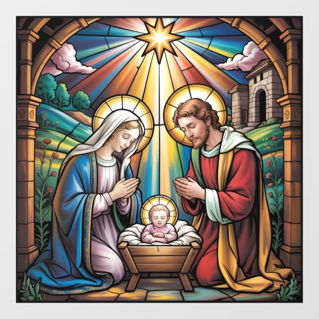 Nativity Stained Glass Art – Holy Family Christmas Window Cling (Sheet)