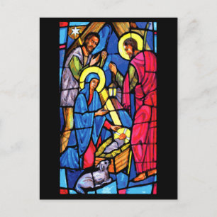 Nativity Stained Glass Christmas Holiday Postcard