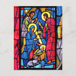 Nativity Stained Glass Christmas Holiday Postcard