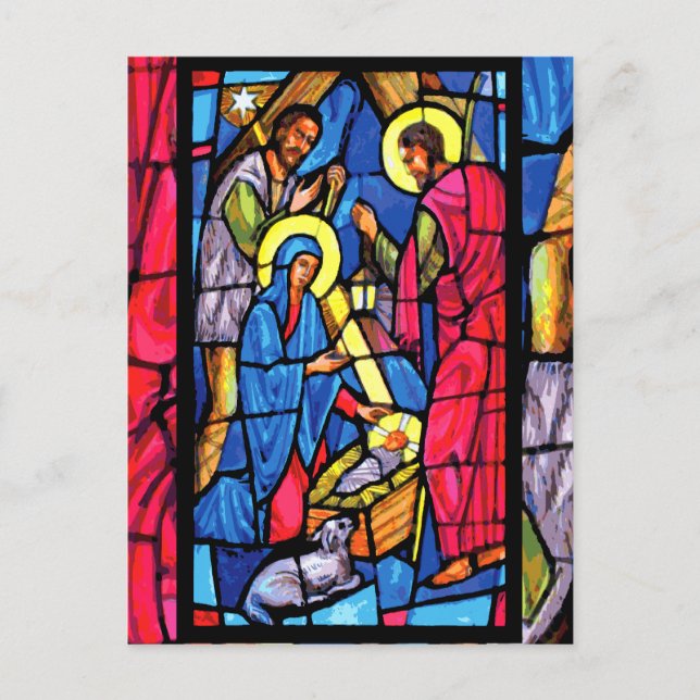 Nativity Stained Glass Christmas Holiday Postcard (Front)